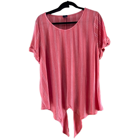 W5 Coral Swiss Dot Tie Knot Front Top Plus Size 3X - Picture 3 of 5